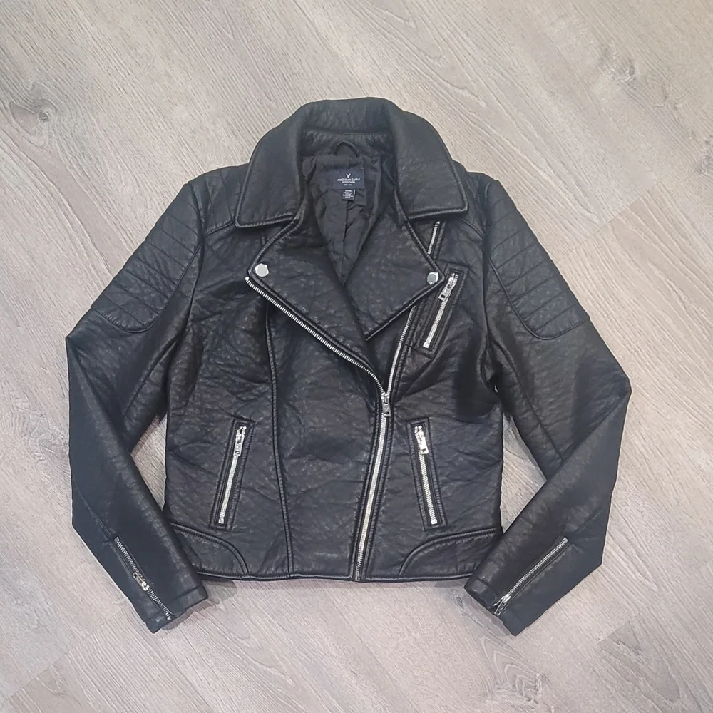 American Eagle Outfitters Quilted Black Leather Jacket - Picture 1 of 7